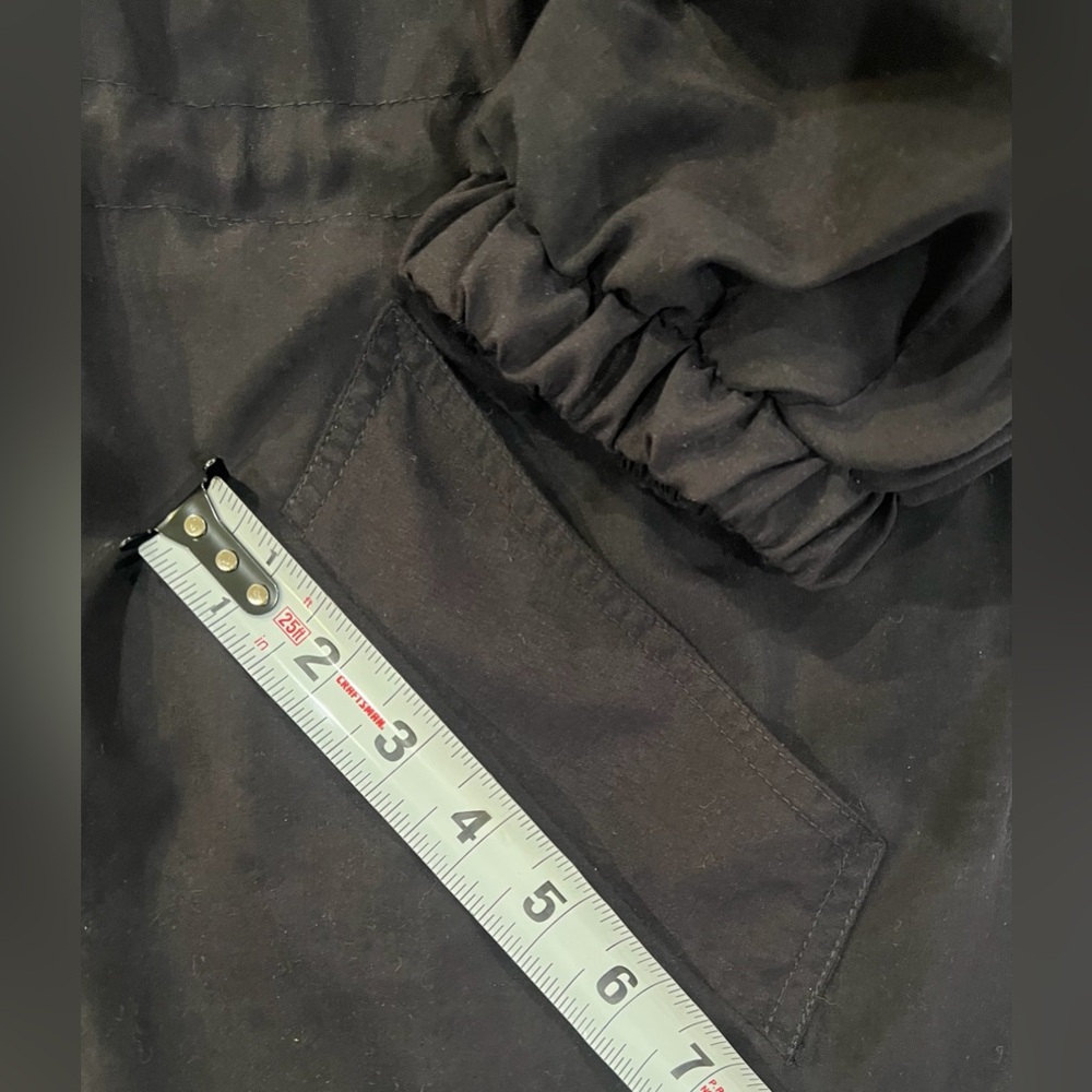 Vintage Utility Jacket Made in Egypt Black Hooded Pockets Cinched Waist Large - Picture 8 of 16
